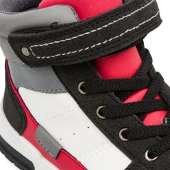 Sneakers alte bianche da ragazzo con dettagli grigio neri e rossi Birilli&Monelli