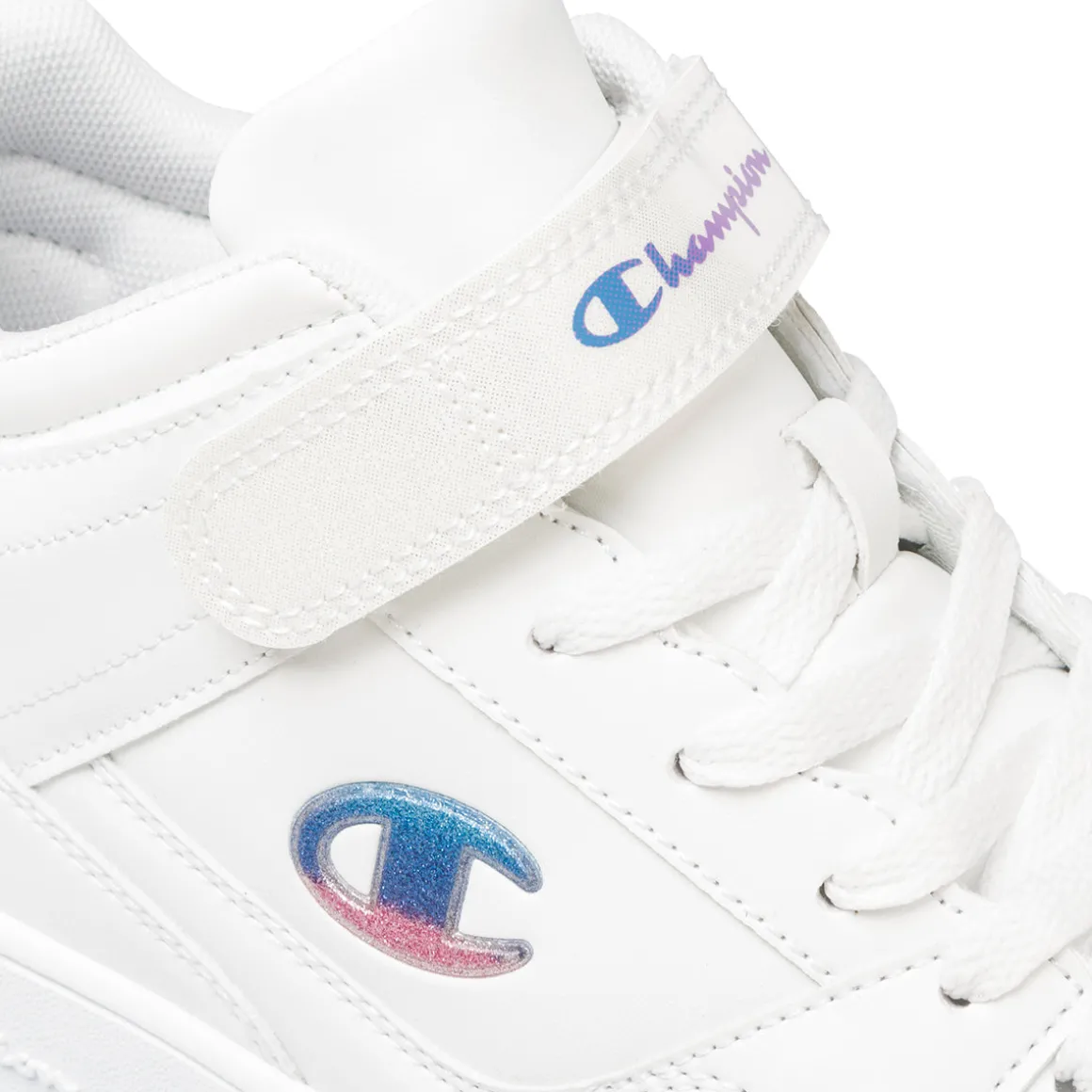Sneakers alte bianche da ragazza con logo glitterato Champion Rebound Mid G GS