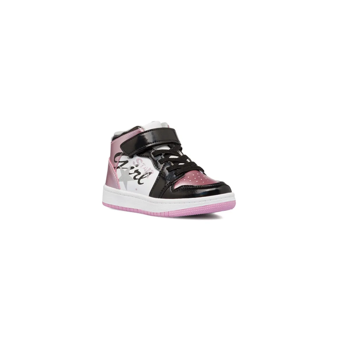 Sneakers alte bianche, nere e rosa effetto laminato da bambina Le scarpe di Alice