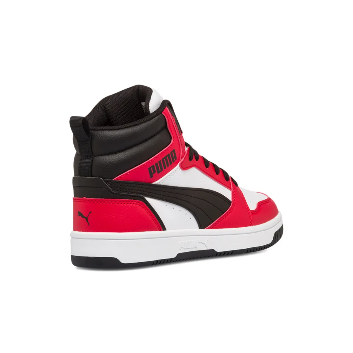 Sneakers alte bianche, rosse e nere da ragazzo Puma Rebound V6 Mid Jr