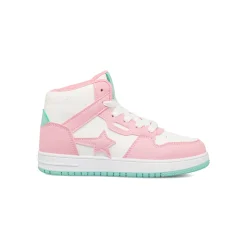 Sneakers alte bianco da ragazza Le Scarpe di Alice con dettagli rosa e turchese