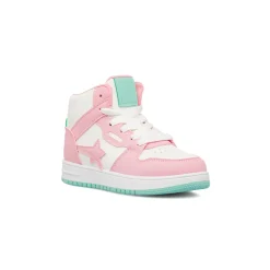 Sneakers alte bianco da ragazza Le Scarpe di Alice con dettagli rosa e turchese