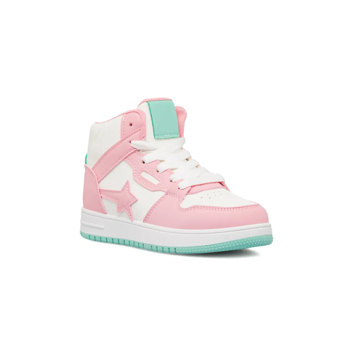 Sneakers alte bianco da ragazza Le Scarpe di Alice con dettagli rosa e turchese