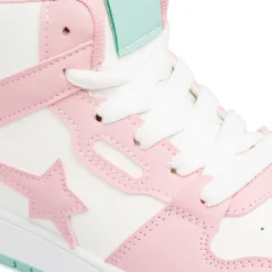 Sneakers alte bianco da ragazza Le Scarpe di Alice con dettagli rosa e turchese