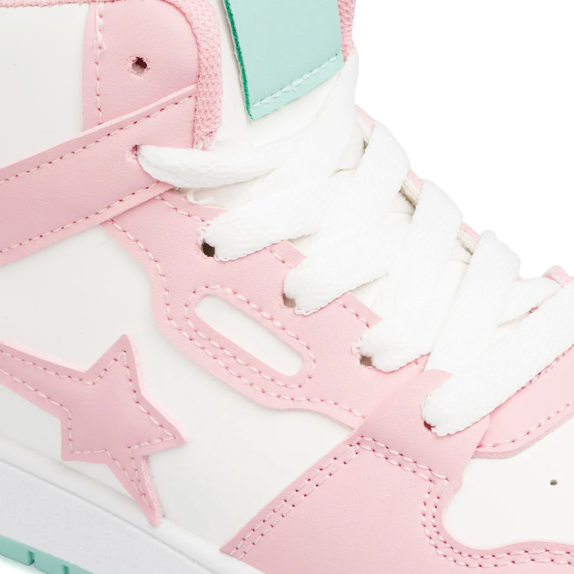 Sneakers alte bianco da ragazza Le Scarpe di Alice con dettagli rosa e turchese