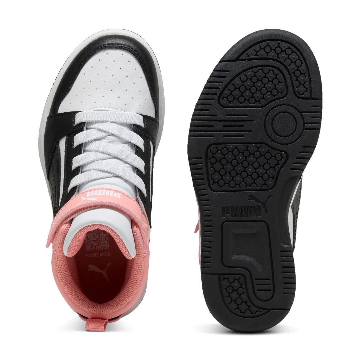 Sneakers Alte da Bambina e Ragazza Bianche con dettagli rosa Puma Rebound V6 Mid