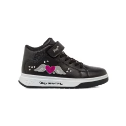 Sneakers alte da bambina nere con cuore glitter Primigi