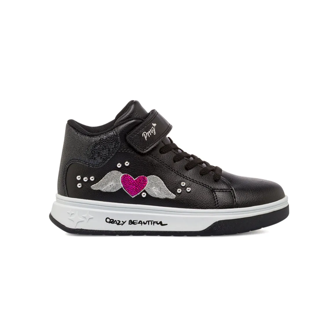Sneakers alte da bambina nere con cuore glitter Primigi