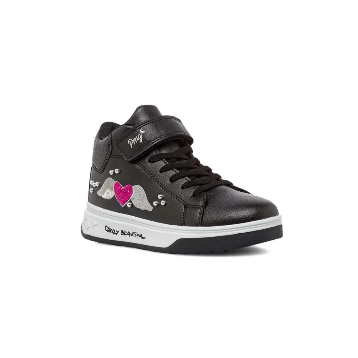 Sneakers alte da bambina nere con cuore glitter Primigi