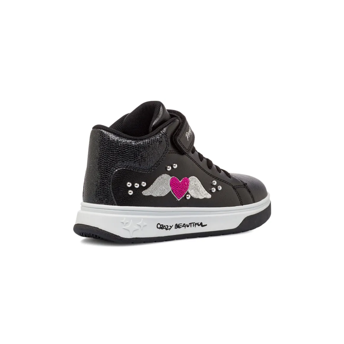Sneakers alte da bambina nere con cuore glitter Primigi