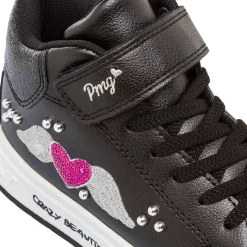 Sneakers alte da bambina nere con cuore glitter Primigi