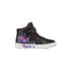 Sneakers alte da bambina nere con dettagli fiori Le Scarpe di Alice