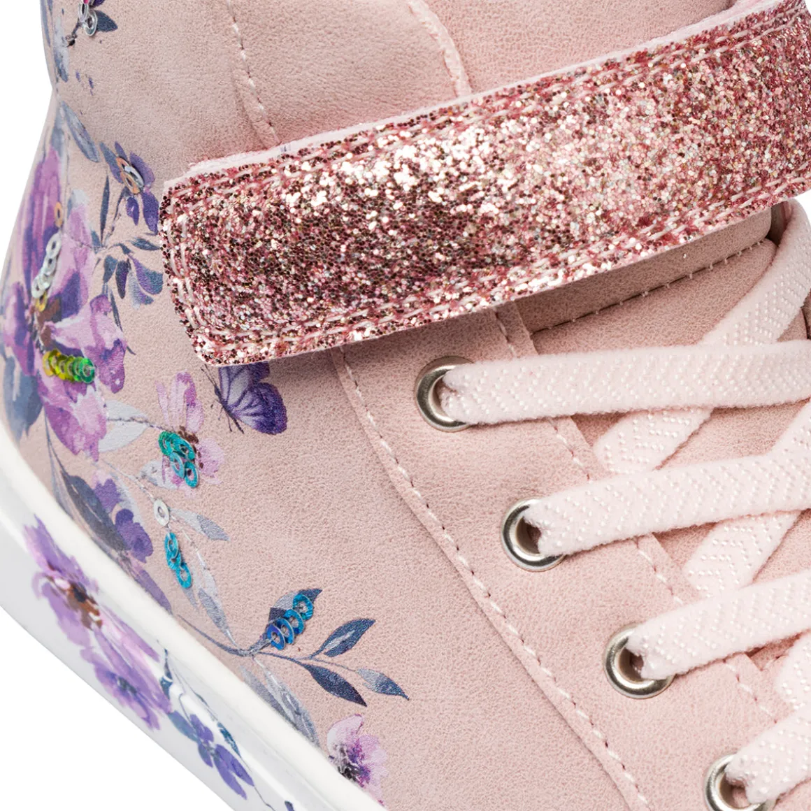 Sneakers alte da bambina rosa con dettagli fiori Le Scarpe di Alice