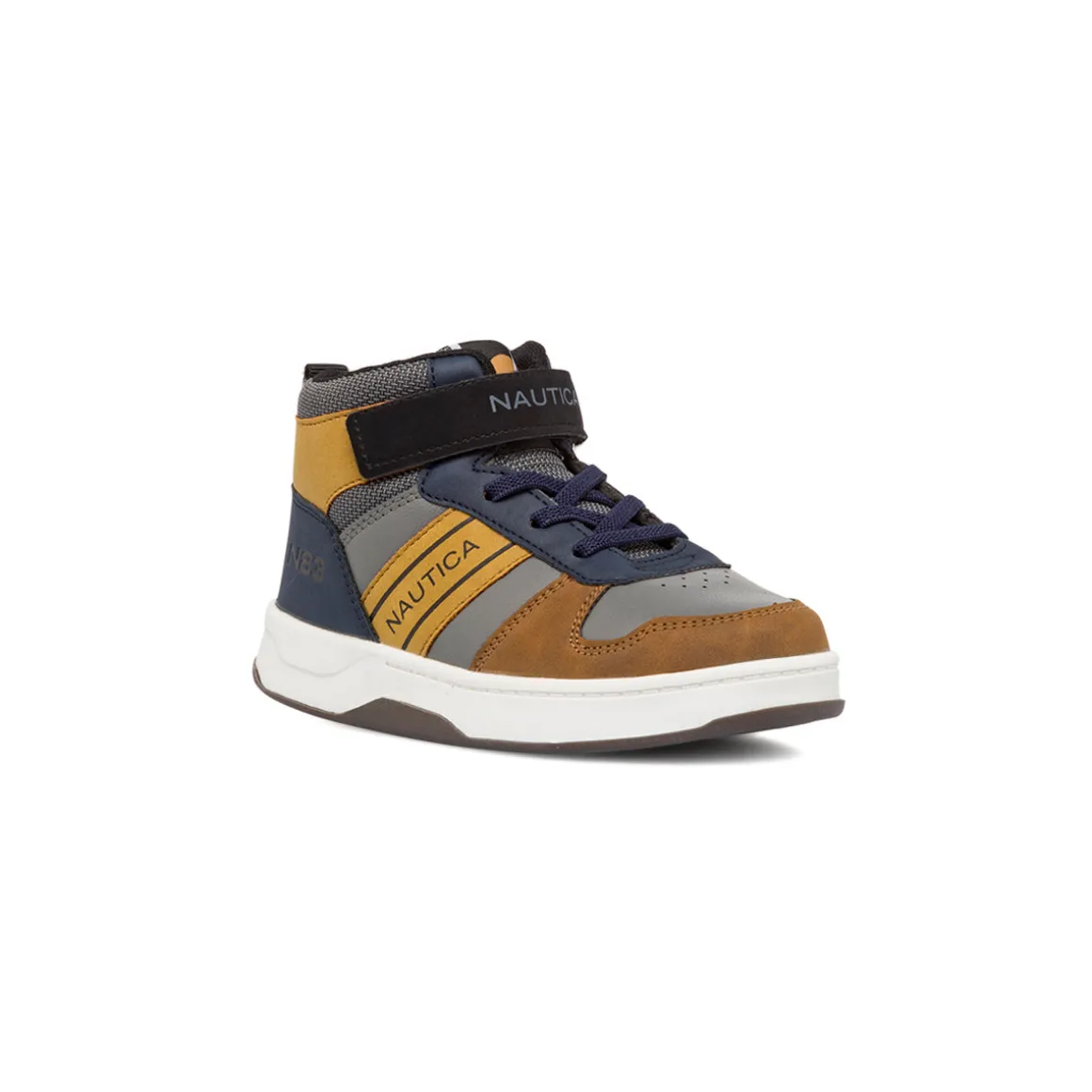 Sneakers alte da bambino grigie e blu navy con logo Nautica