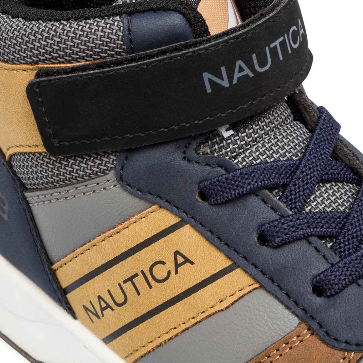 Sneakers alte da bambino grigie e blu navy con logo Nautica