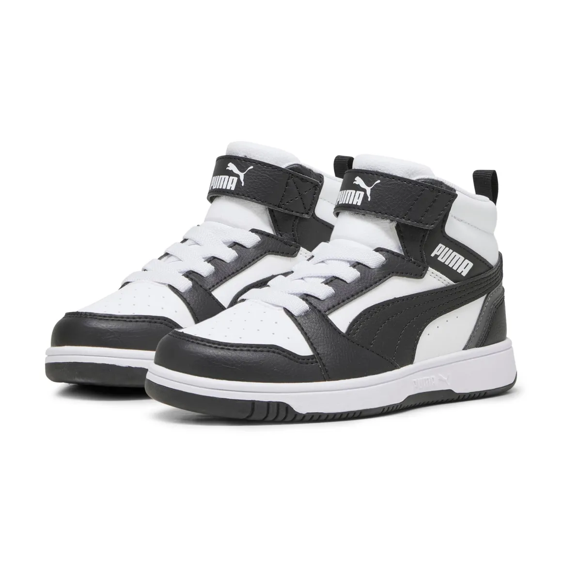 Sneakers alte da bambino bianche con dettagli neri e grigi Puma Rebound V6