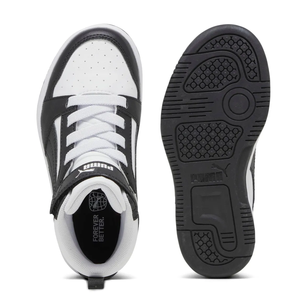 Sneakers alte da bambino bianche con dettagli neri e grigi Puma Rebound V6