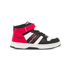 Sneakers alte da bambino bianche con dettagli rossi e neri con logo Nautica