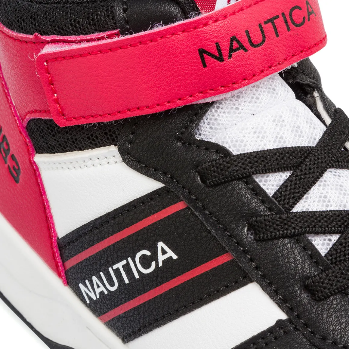 Sneakers alte da bambino bianche con dettagli rossi e neri con logo Nautica