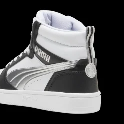Sneakers alte da donna bianche e nere con dettaglio argento e logo Puma Rebound V6 Metallic Dream