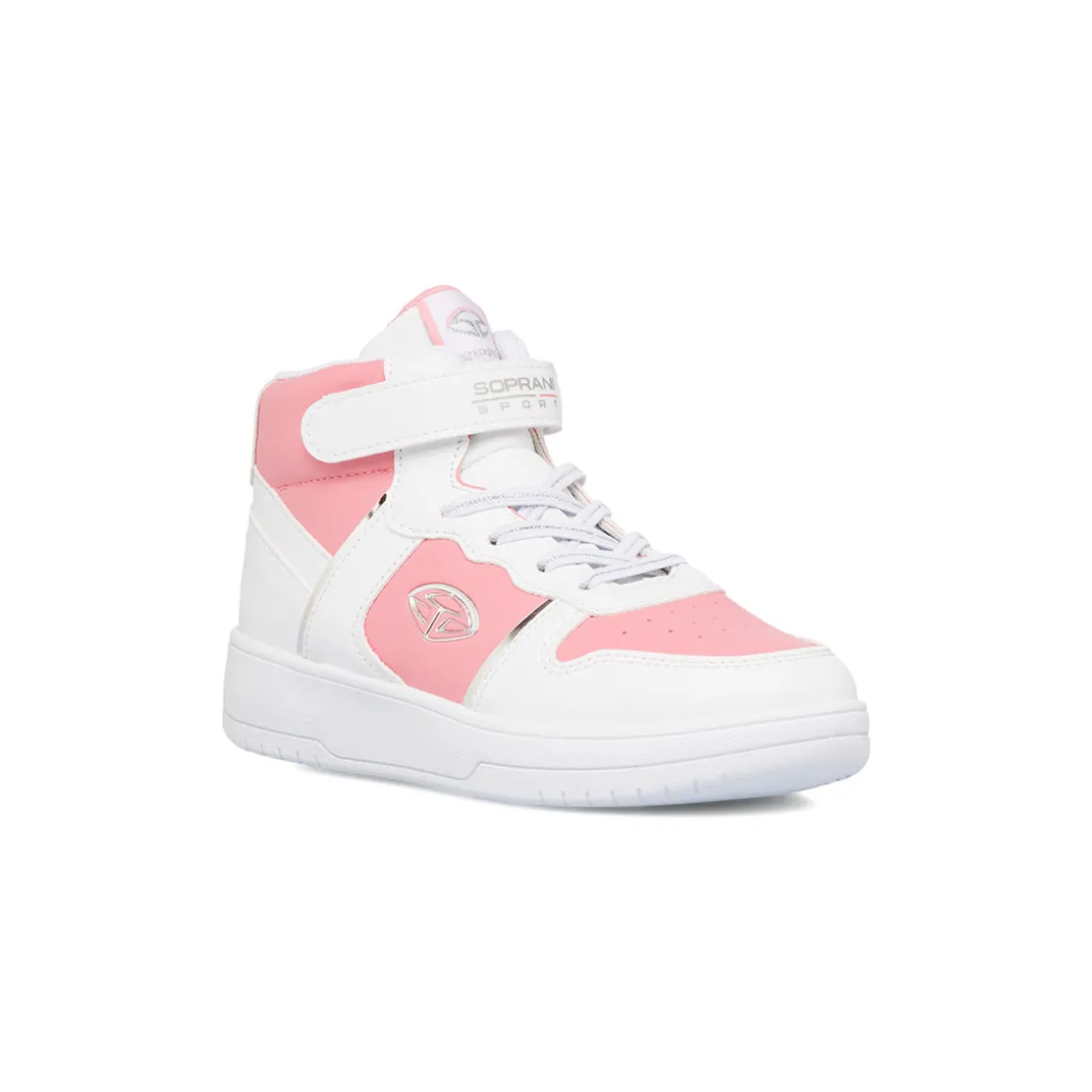 Sneakers alte da ragazza bianche con dettagli rosa e laminati Soprani Sport
