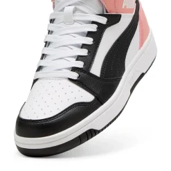 Sneakers alte da ragazza bianche con inserti neri e rosa Puma Rebound V6 Mid