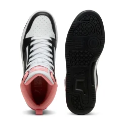 Sneakers alte da ragazza bianche con inserti neri e rosa Puma Rebound V6 Mid