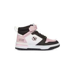 Sneakers alte da ragazza bianche e rosa con dettagli neri Swish Jeans
