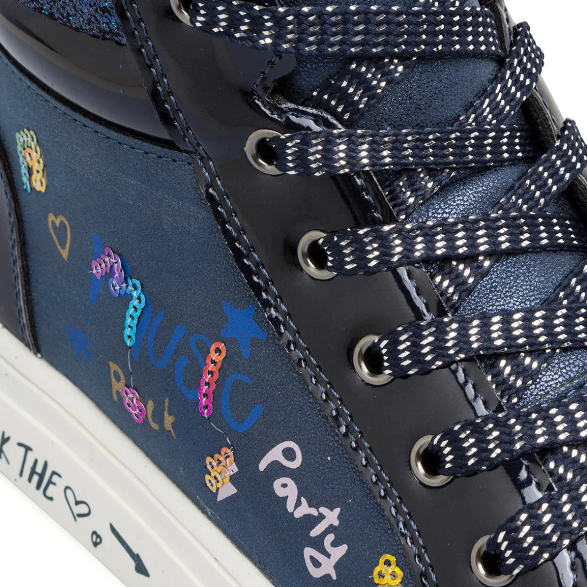 Sneakers alte da ragazza blu navy con paillettes e glitter Le Scarpe di Alice