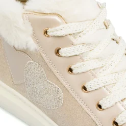 Sneakers alte da ragazza oro con dettagli finta pelliccia e glitter Le scarpe di Alice