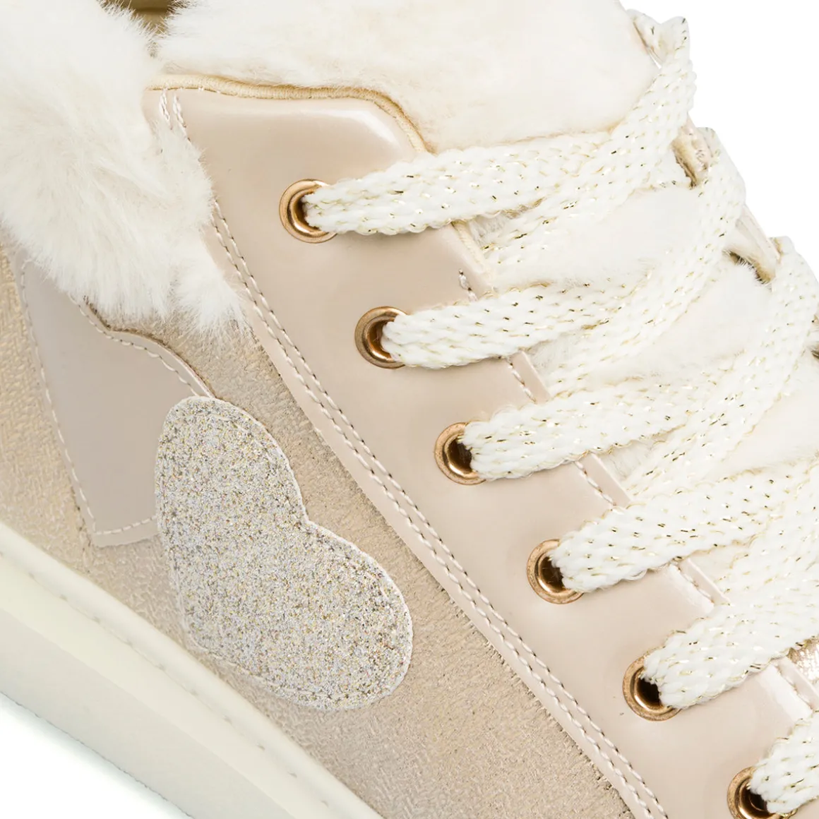 Sneakers alte da ragazza oro con dettagli finta pelliccia e glitter Le scarpe di Alice