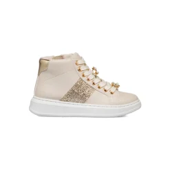 Sneakers alte da ragazza beige con dettagli glitter e fiori in metallo Dieci Baci