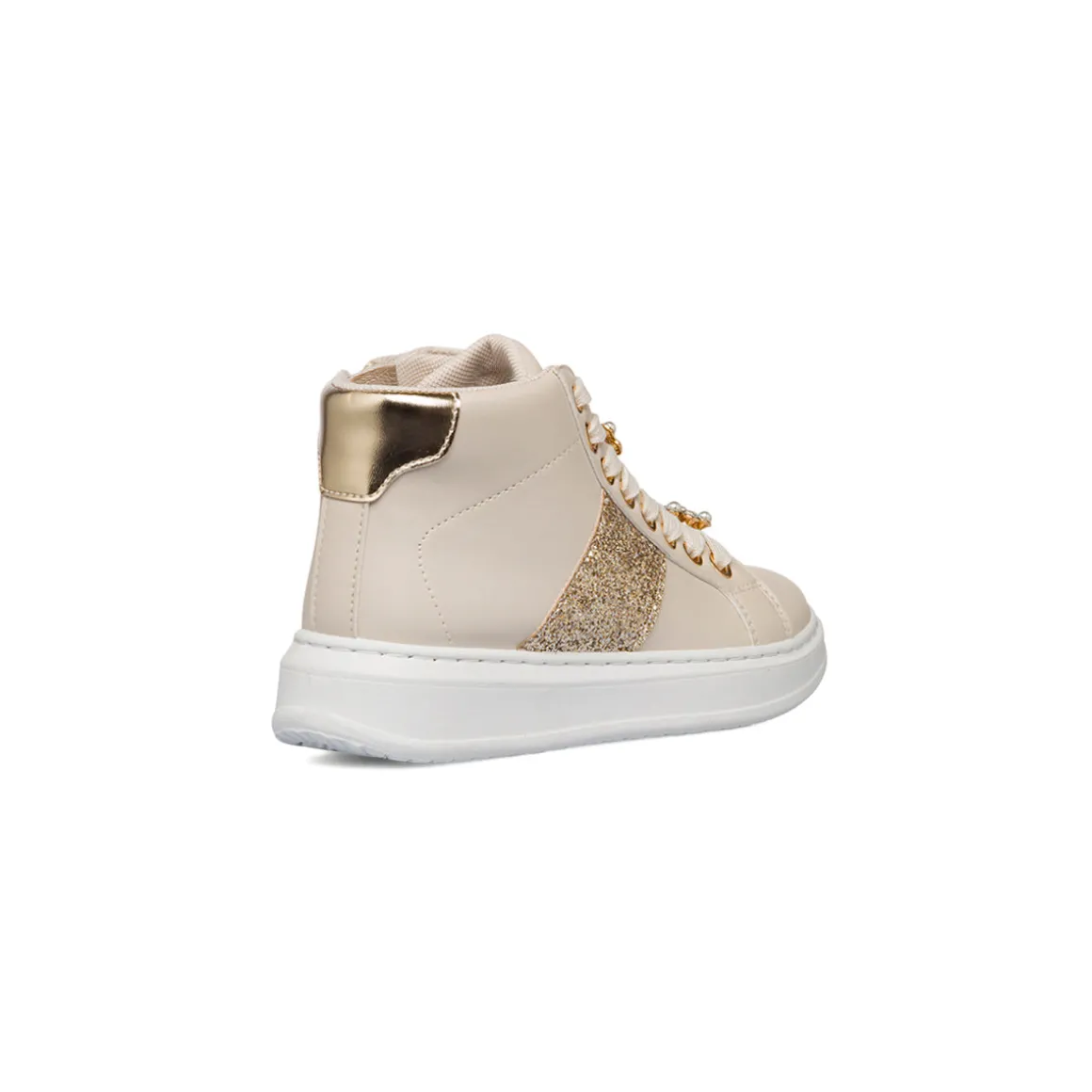 Sneakers alte da ragazza beige con dettagli glitter e fiori in metallo Dieci Baci