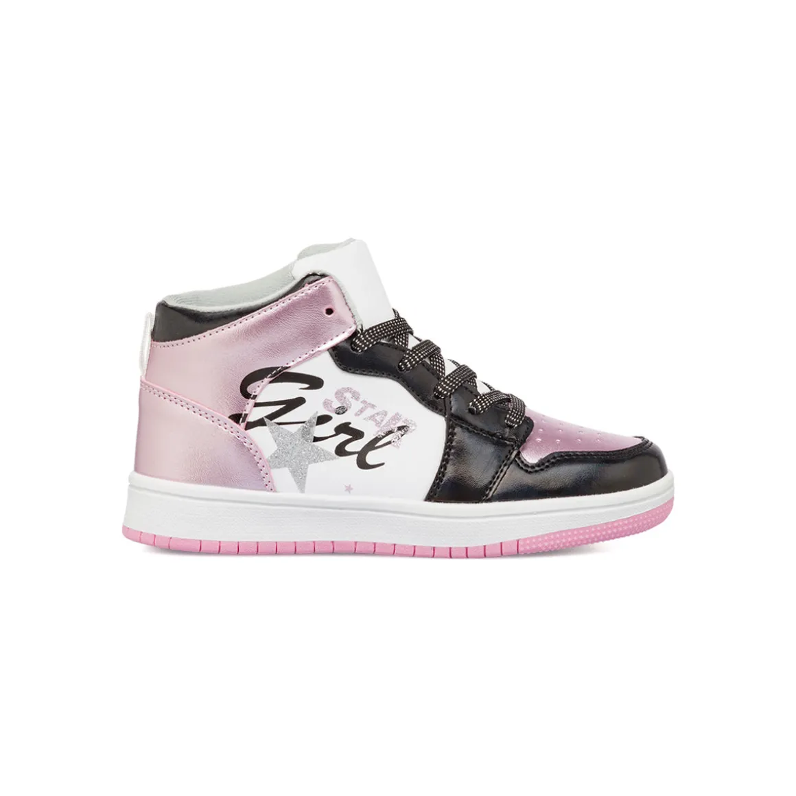 Sneakers alte da ragazza nere e rosa metallizzato e con glitter Le scarpe di Alice