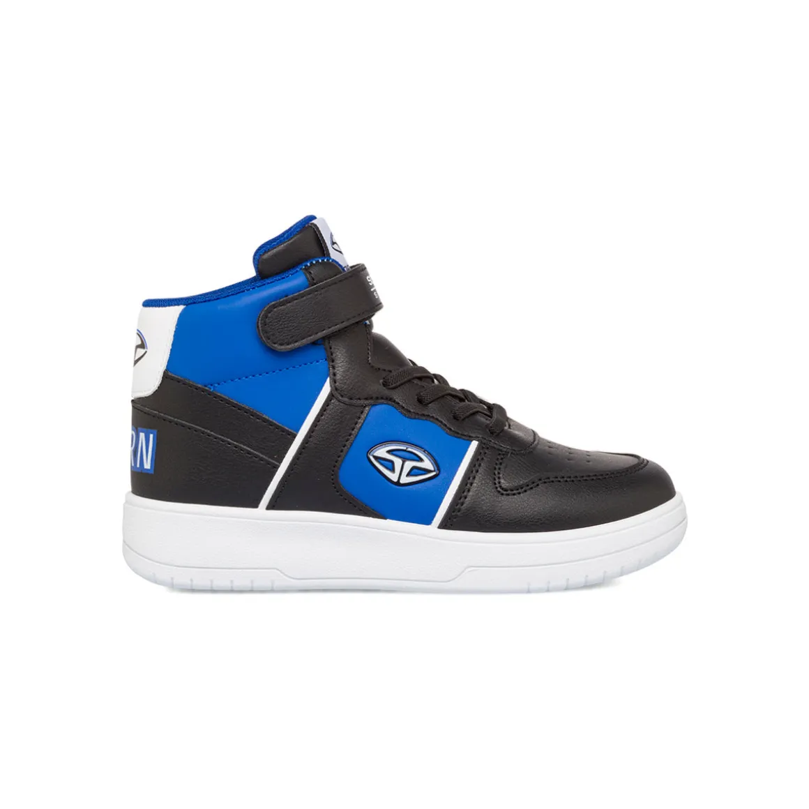 Sneakers alte da ragazzo bianche con dettagli neri e blu con logo Soprani Sport