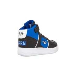 Sneakers alte da ragazzo bianche con dettagli neri e blu con logo Soprani Sport