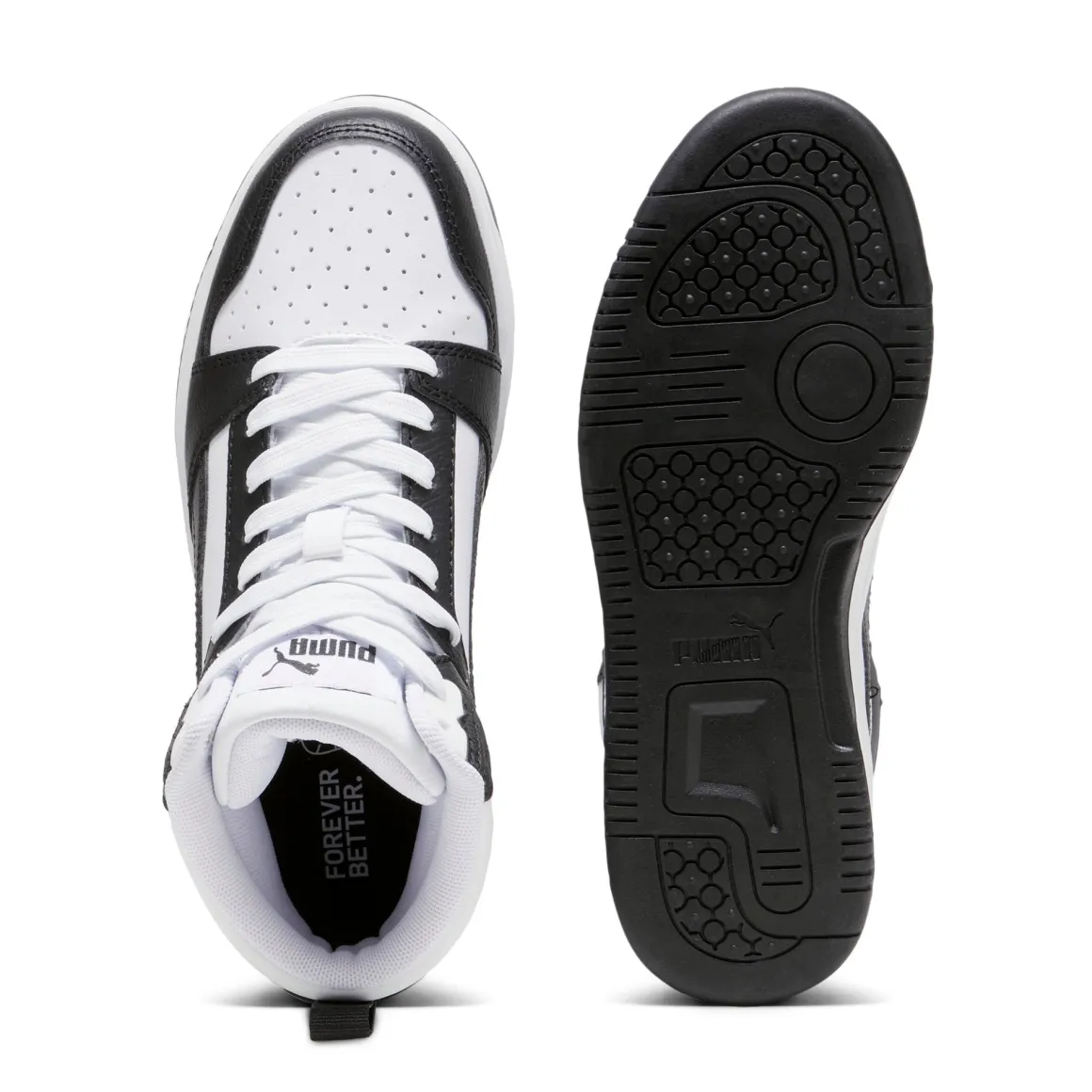 Sneakers alte da ragazzo bianche con dettagli neri e grigi Puma Rebound V6