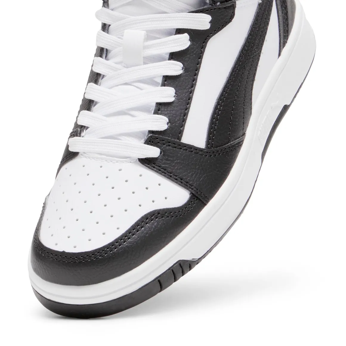 Sneakers alte da ragazzo bianche con dettagli neri e grigi Puma Rebound V6