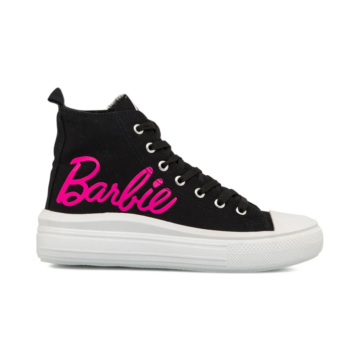 Sneakers alte nere da Ragazza con suola platform e logo rosa Barbie