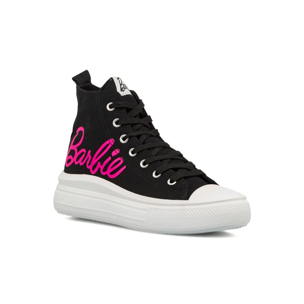 Sneakers alte nere da Ragazza con suola platform e logo rosa Barbie
