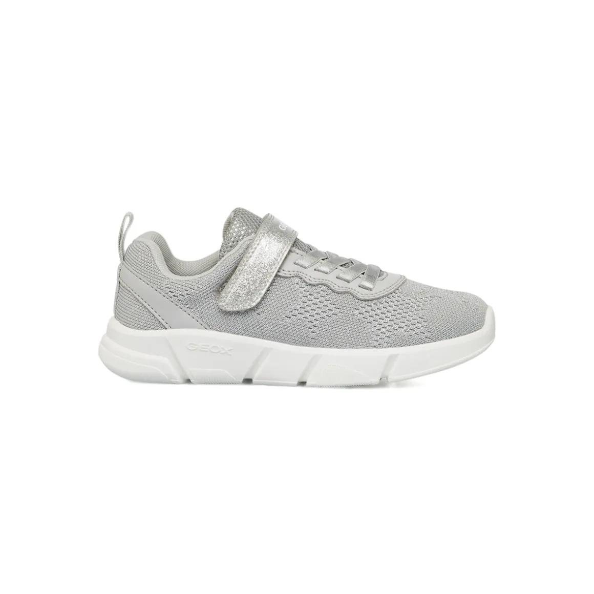 Sneakers argento da Bambina con chiusura a strappo e suola traspirante Geox