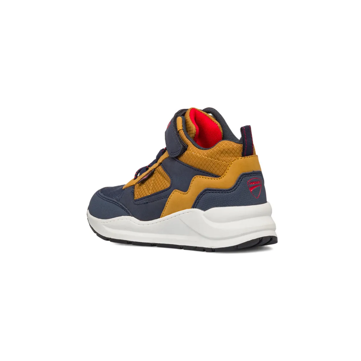 Sneakers bambino blu con dettagli ocra e logo Ducati