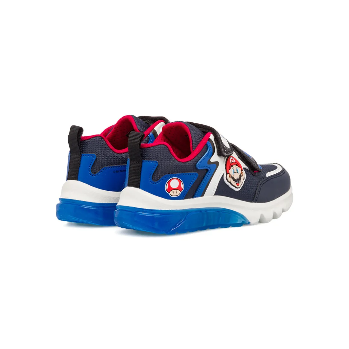 Sneakers bambino blu e nere con luci e logo Super Mario Geox