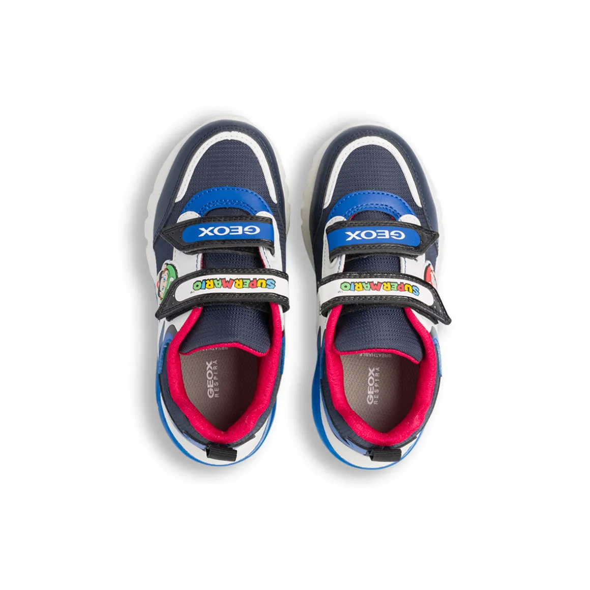 Sneakers bambino blu e nere con luci e logo Super Mario Geox