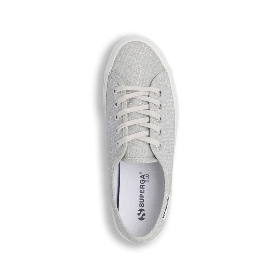 Sneakers basse da donna glitterate argento con suola in gomma Superga