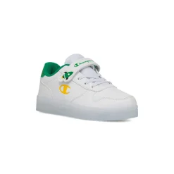 Sneakers bianche da bambino con luci nella suola e dettagli verdi e gialli Champion