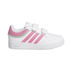 Sneakers bianche da bambina con dettagli rosa e chiusura a strappo HOOPS 4.0 adidas
