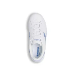 Sneakers bianche da bambina con logo azzurro iridescente Diadora