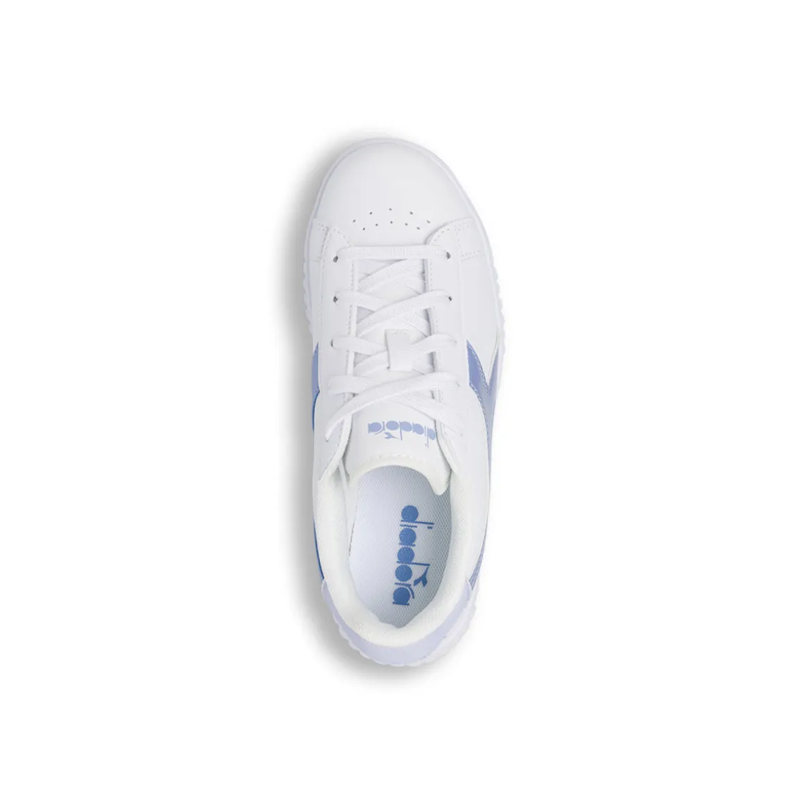 Sneakers bianche da bambina con logo azzurro iridescente Diadora