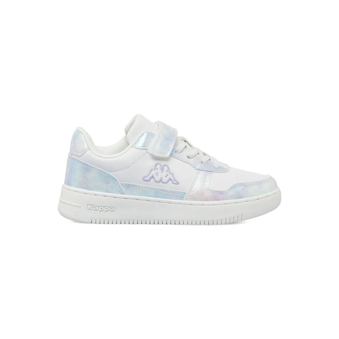 Sneakers bianche da bambina con strappo e dettaglio irridescente Kappa
